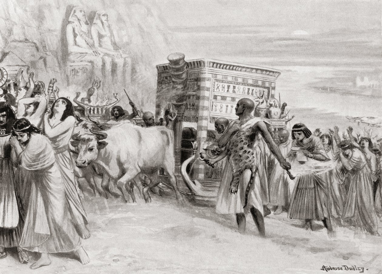 Temetési menet a XIA-dinasztia idején, az ókori Egyiptomban, Hutchinson nemzetek története című könyvéből, 1915. alkotó: after Robert Dudley