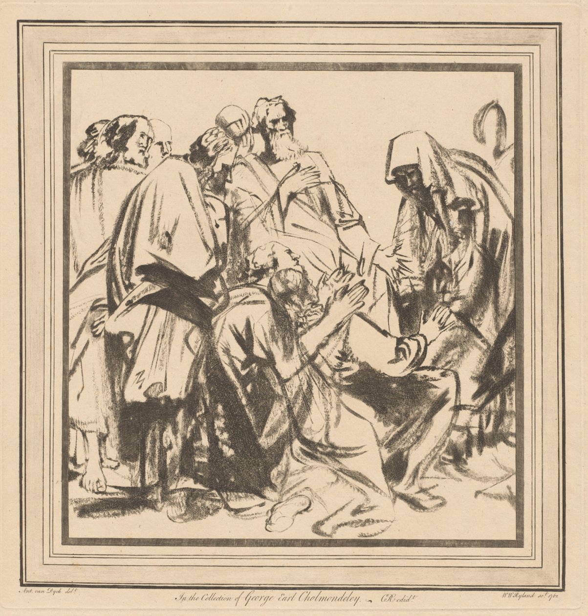 Jákob meggyőzte, hogy küldje el Benjámint testvéreivel Egyiptomba alkotó: after Sir Anthony van Dyck William Wynne Ryland