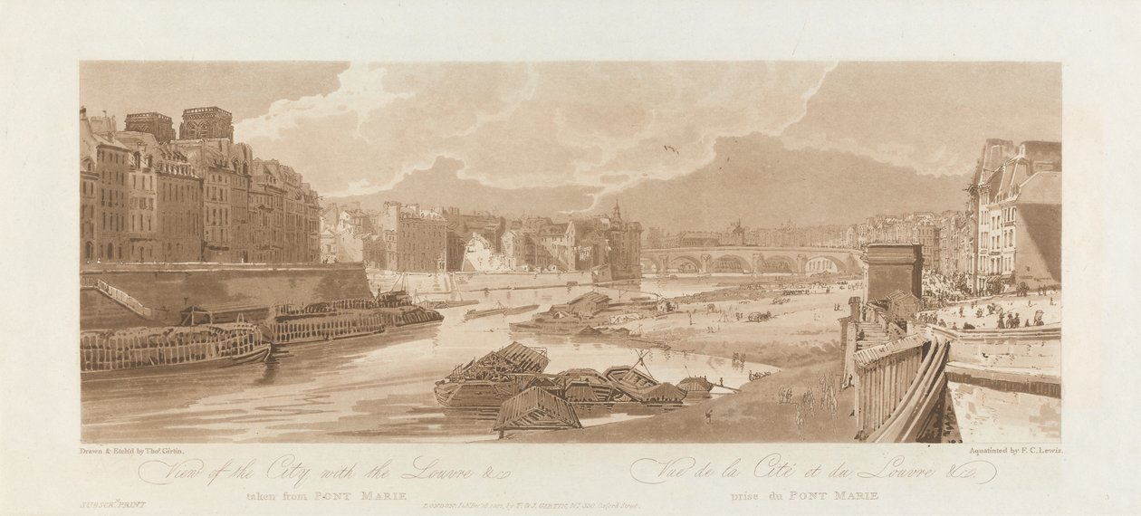 Kilátás a városra a Louvre-ral. 1802; 3. tábla a Views in Parisból, az Emanuel kötet alkotó: after Thomas Girtin