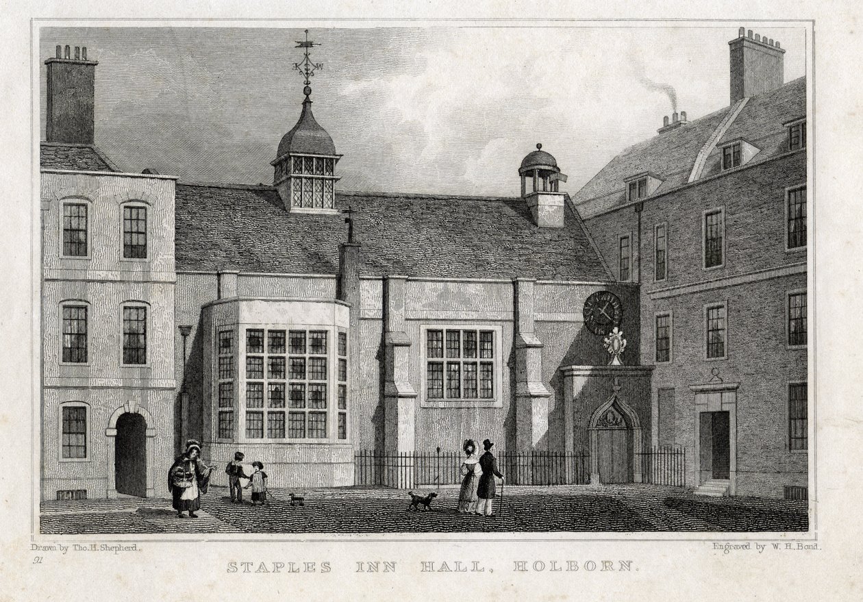 Staples Inn Hall Holborn, 1830 alkotó: Thomas Hosmer after Shepherd