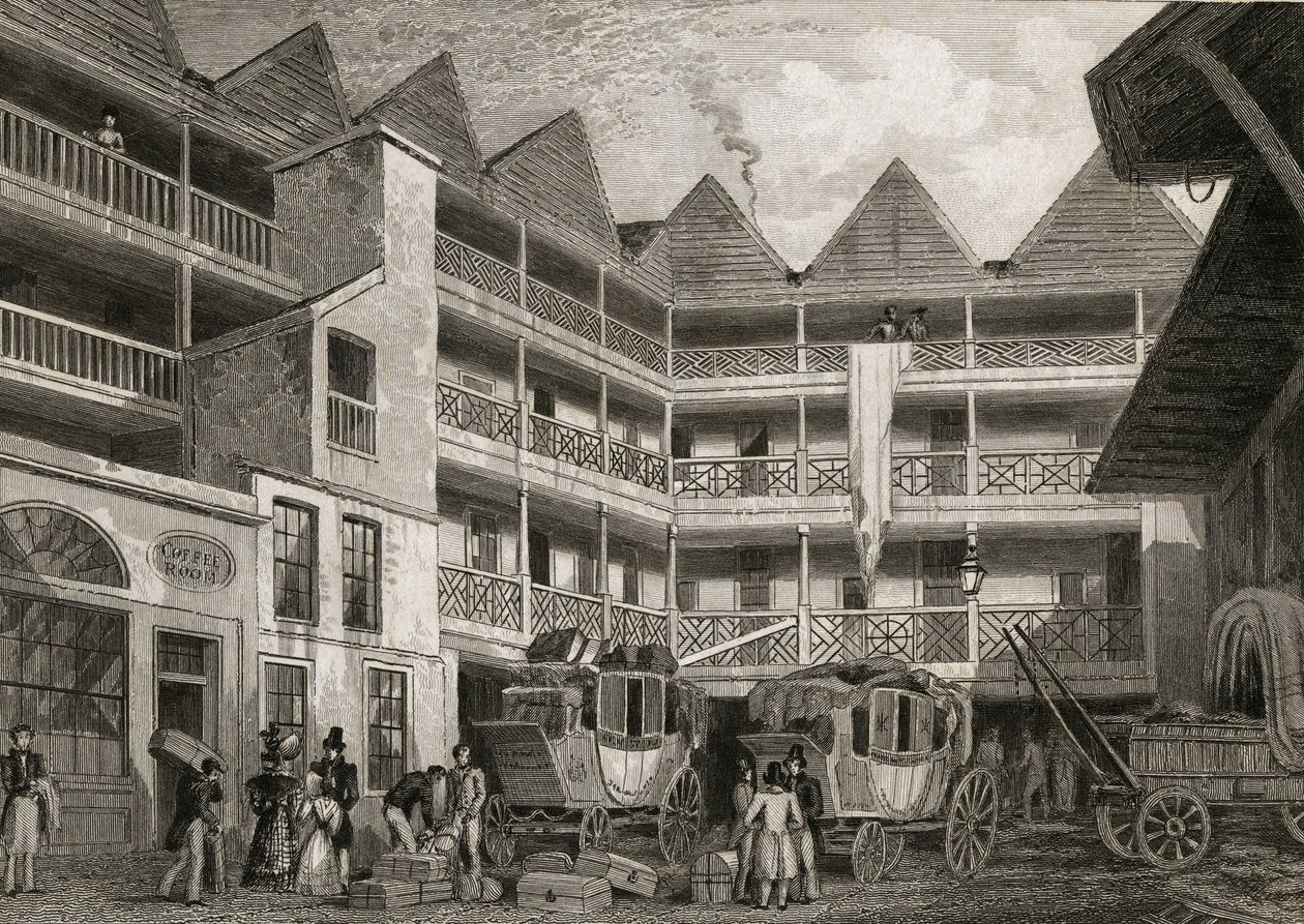The Old Bull and Mouth Inn, St Martins-le-Grand, 1831 alkotó: Thomas Hosmer after Shepherd