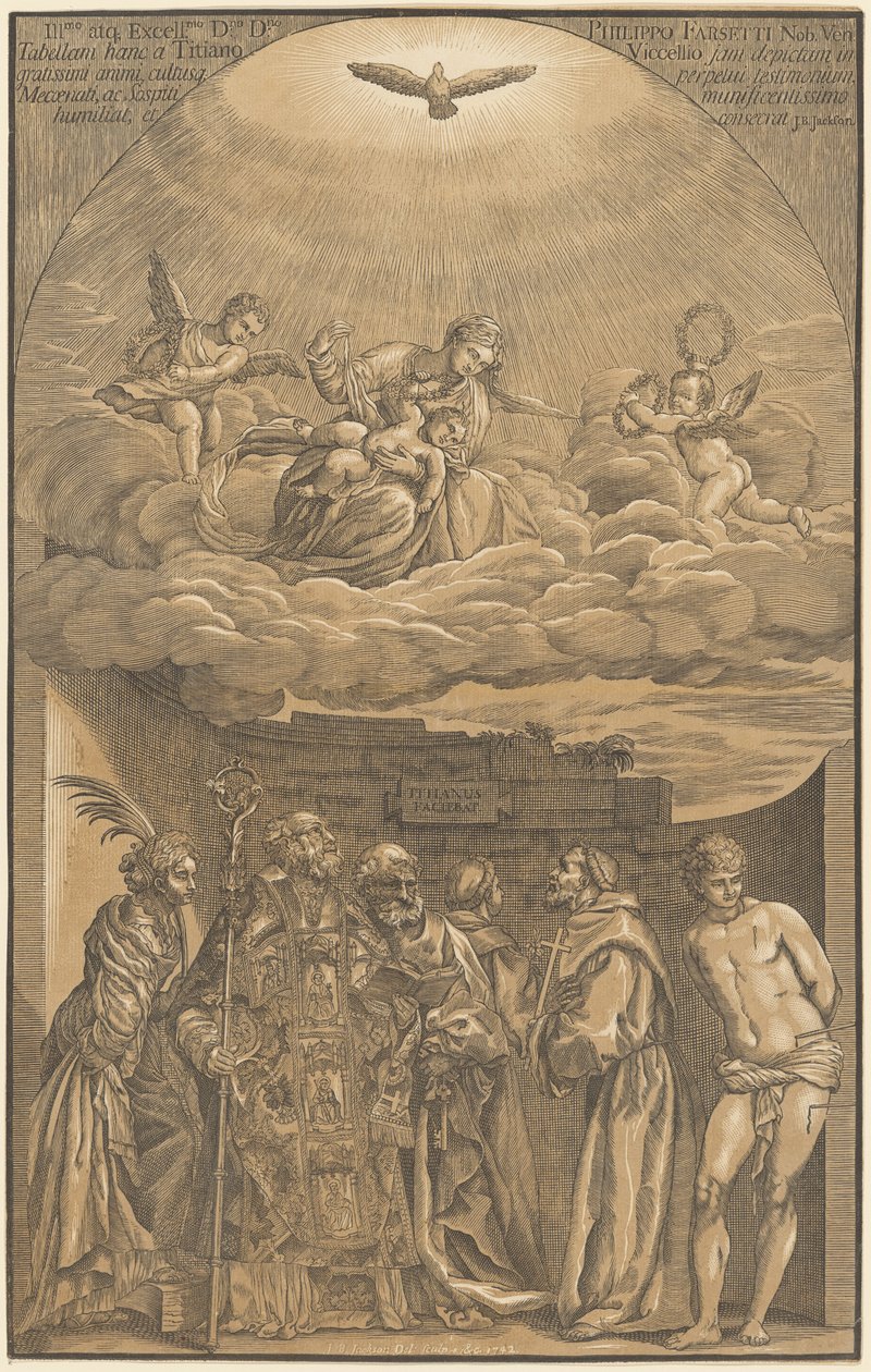A Szűz és a Gyermek a felhőkben hat szenttel alkotó: after Titian John Baptist Jackson