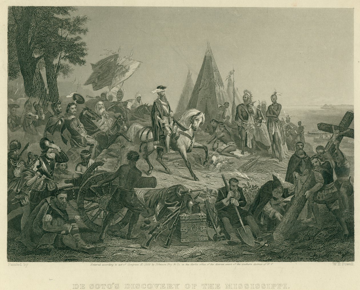 De Soto felfedezi a Mississippit alkotó: after W.H. Powell