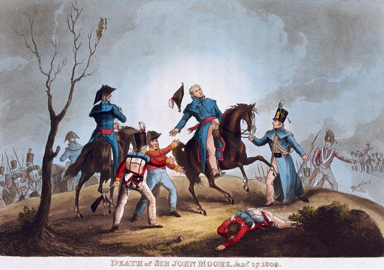 Sir John Moore halála, 1809. január 17. (színes akvatinta) alkotó: after William Heath