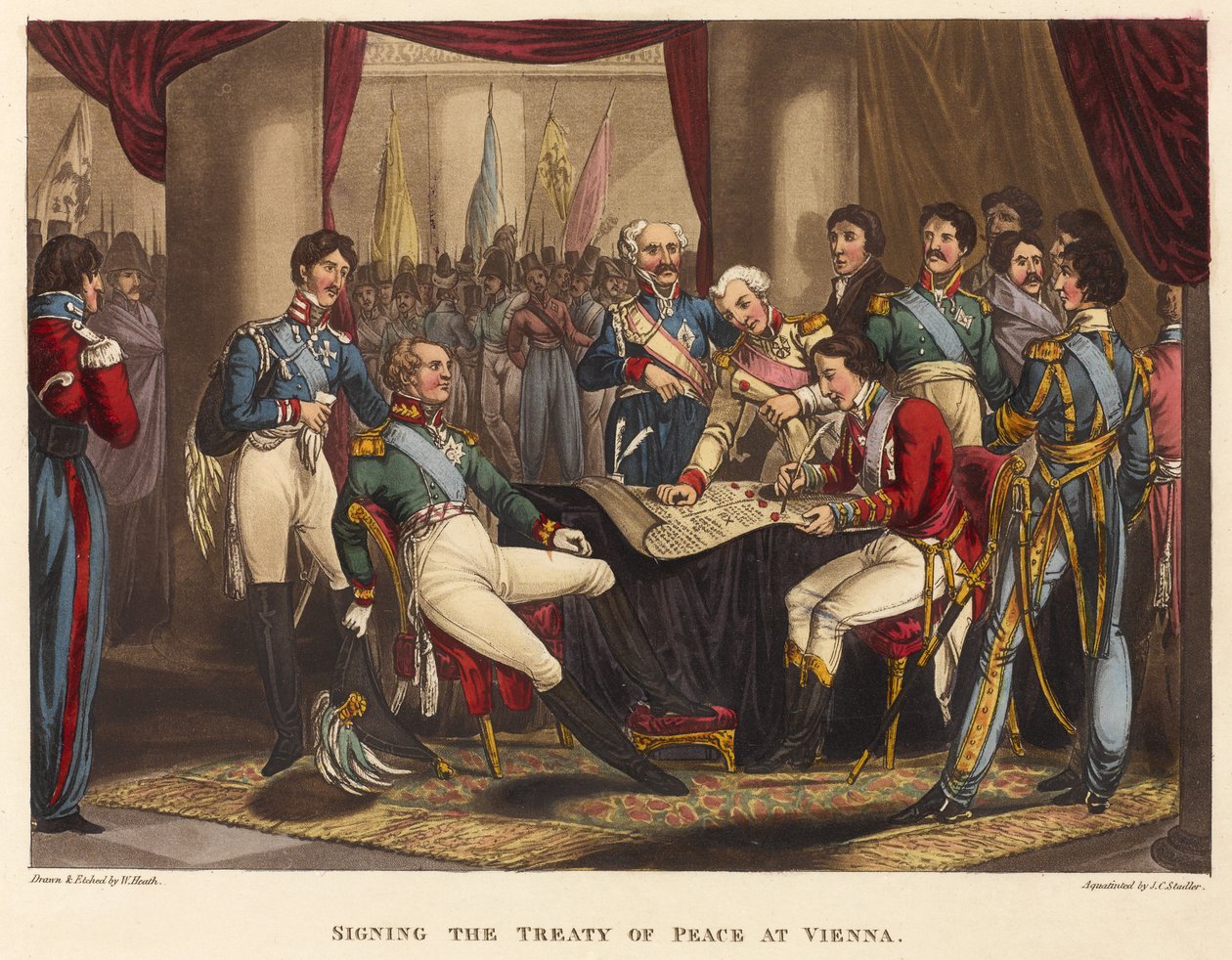 A békeszerződés aláírása Bécsben, 1818 (színes akvatinta) alkotó: after William Heath