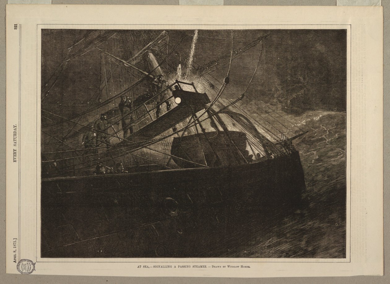 Tengeren, - jelezve egy elhaladó Gőzöst alkotó: after Winslow Homer
