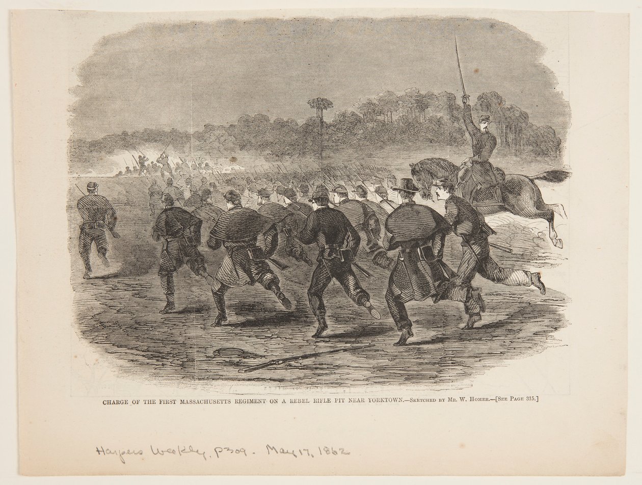Az első massachusettsi ezred rohama egy lázadó puskagödörben Yorktown közelében alkotó: after Winslow Homer