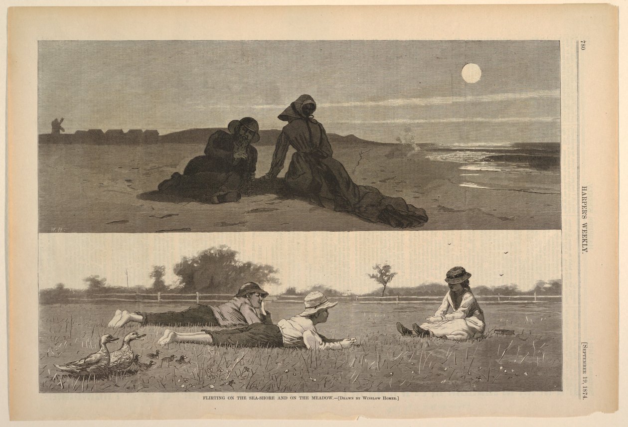 Flörtölni a Tengerparton és a Réten alkotó: after Winslow Homer