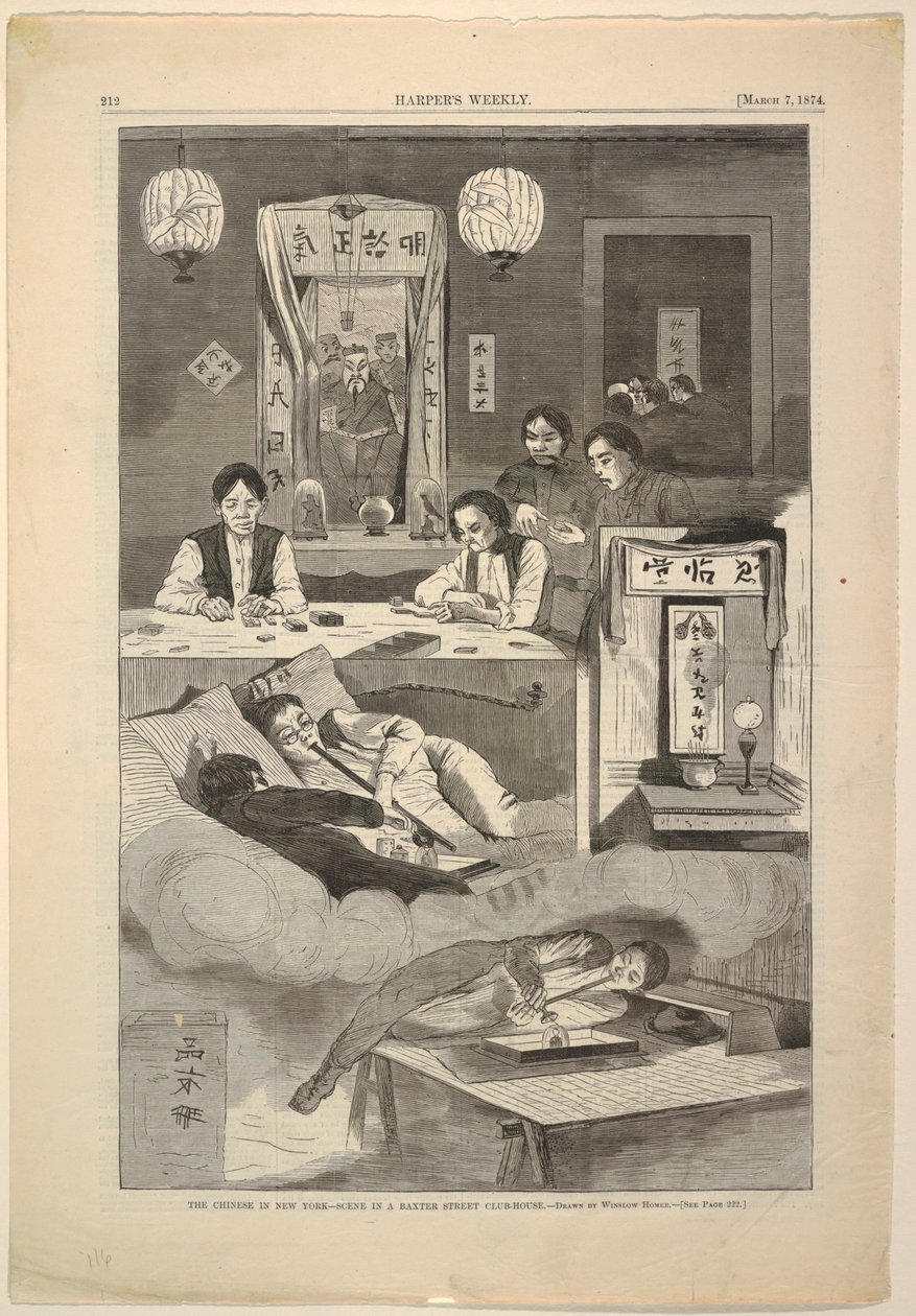 A kínaiak New Yorkban – Jelenet egy Baxter Street klubházban alkotó: after Winslow Homer