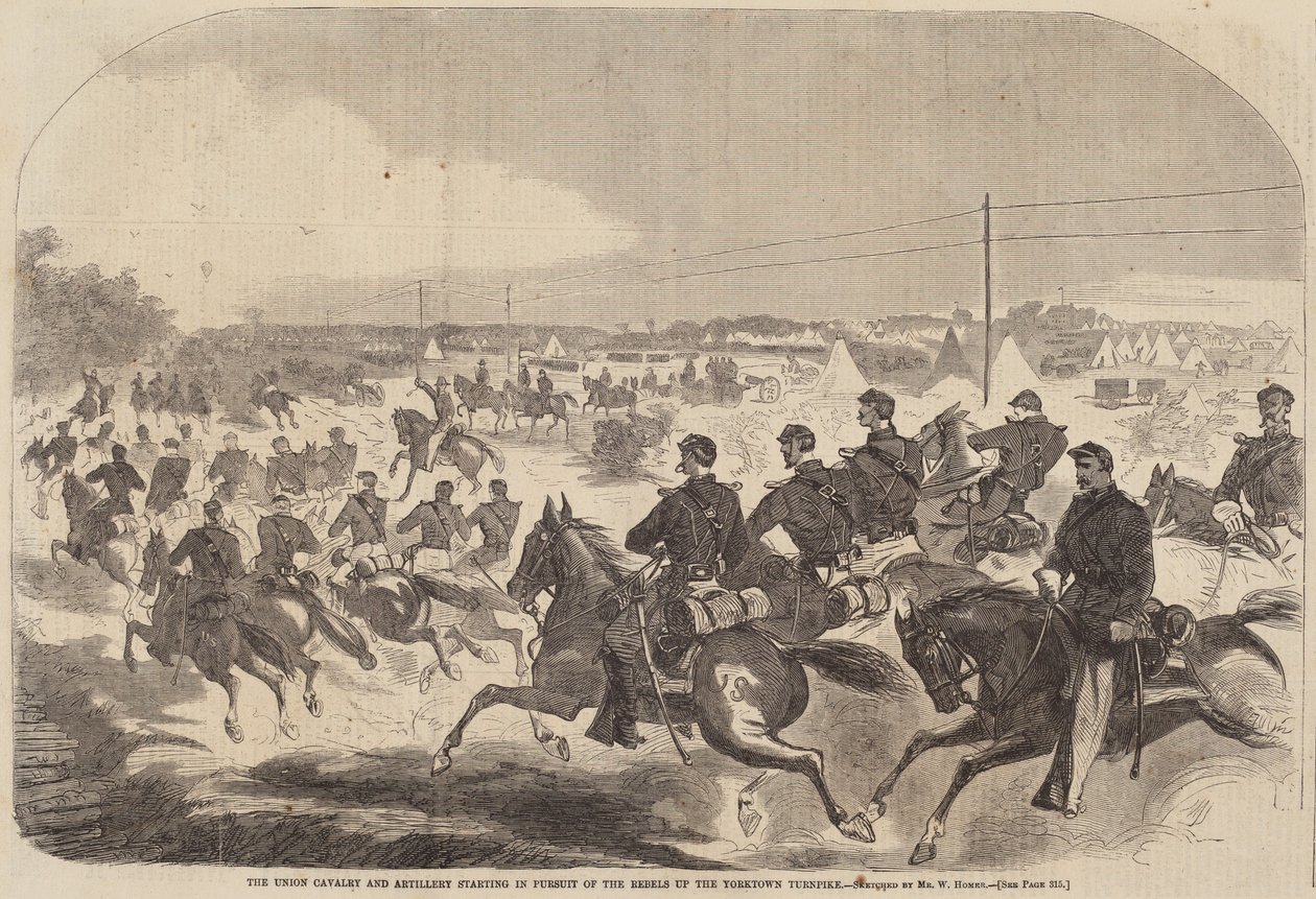 Az Unió lovassága és tüzérsége a lázadók üldözésében indul a Yorktown Turnpike-on alkotó: after Winslow Homer
