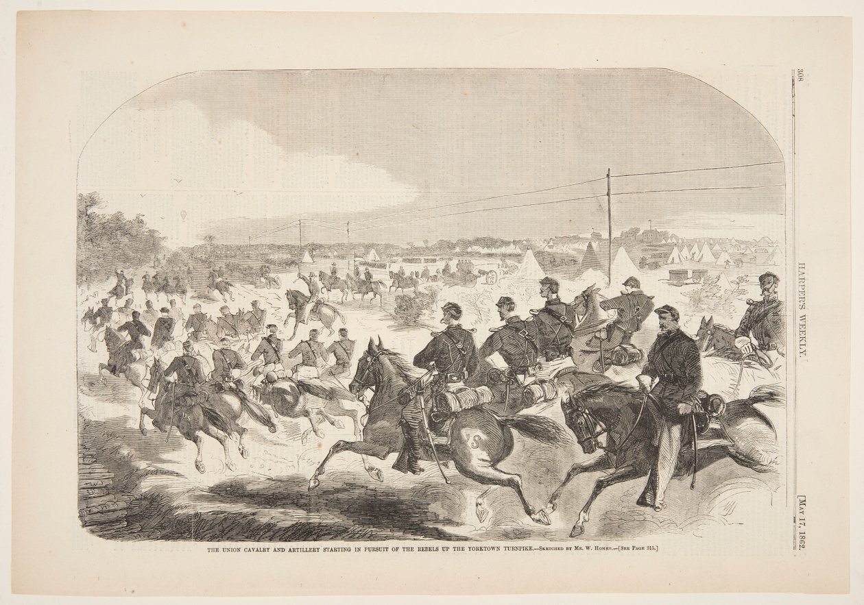 Az Unió lovassága és tüzérsége a lázadók üldözésében a Yorktown Turnpike-on alkotó: Winslow Homer
