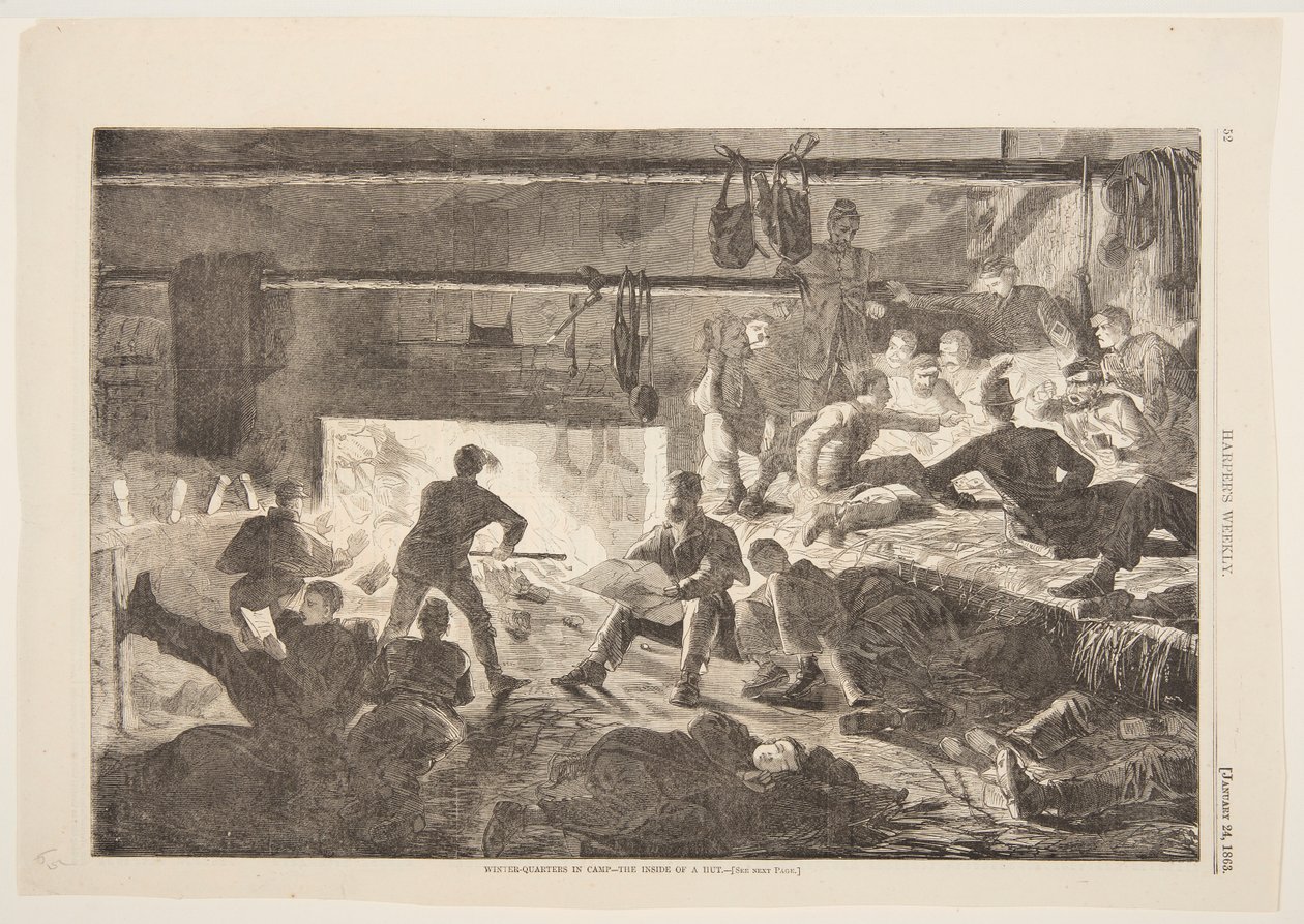 Téli negyed a táborban – A kunyhó belseje alkotó: after Winslow Homer