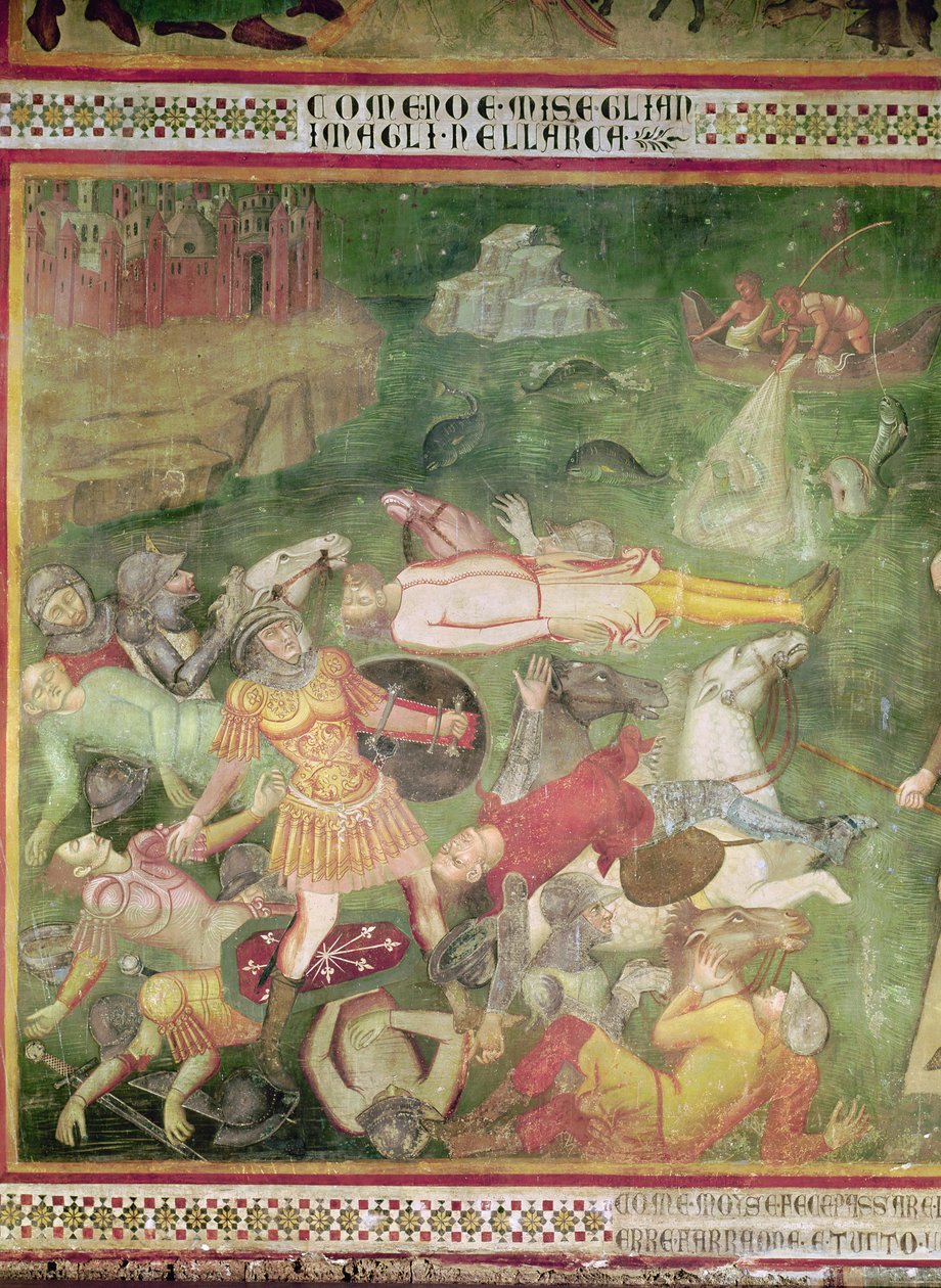 Átkelés a Vörös-tengeren, részlet a seregével fulladozó fáraóról, Jelenetek az Ószövetségből, 1356-67 alkotó: also Manfredi de Battilori Bartolo di Fredi