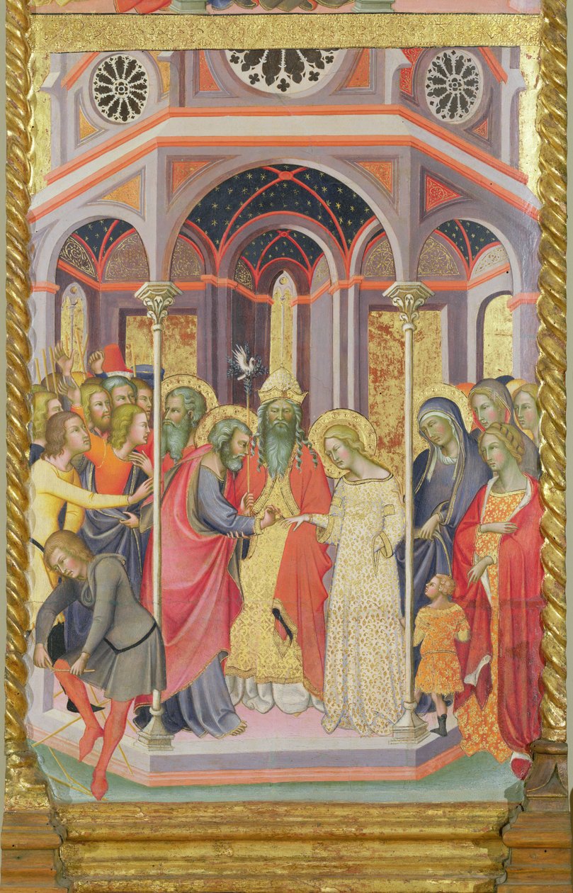 Szűzanya koronázásának triptichonja, a bal szárny a Szűzanya házasságát ábrázolja alkotó: also Manfredi de Battilori Bartolo di Fredi