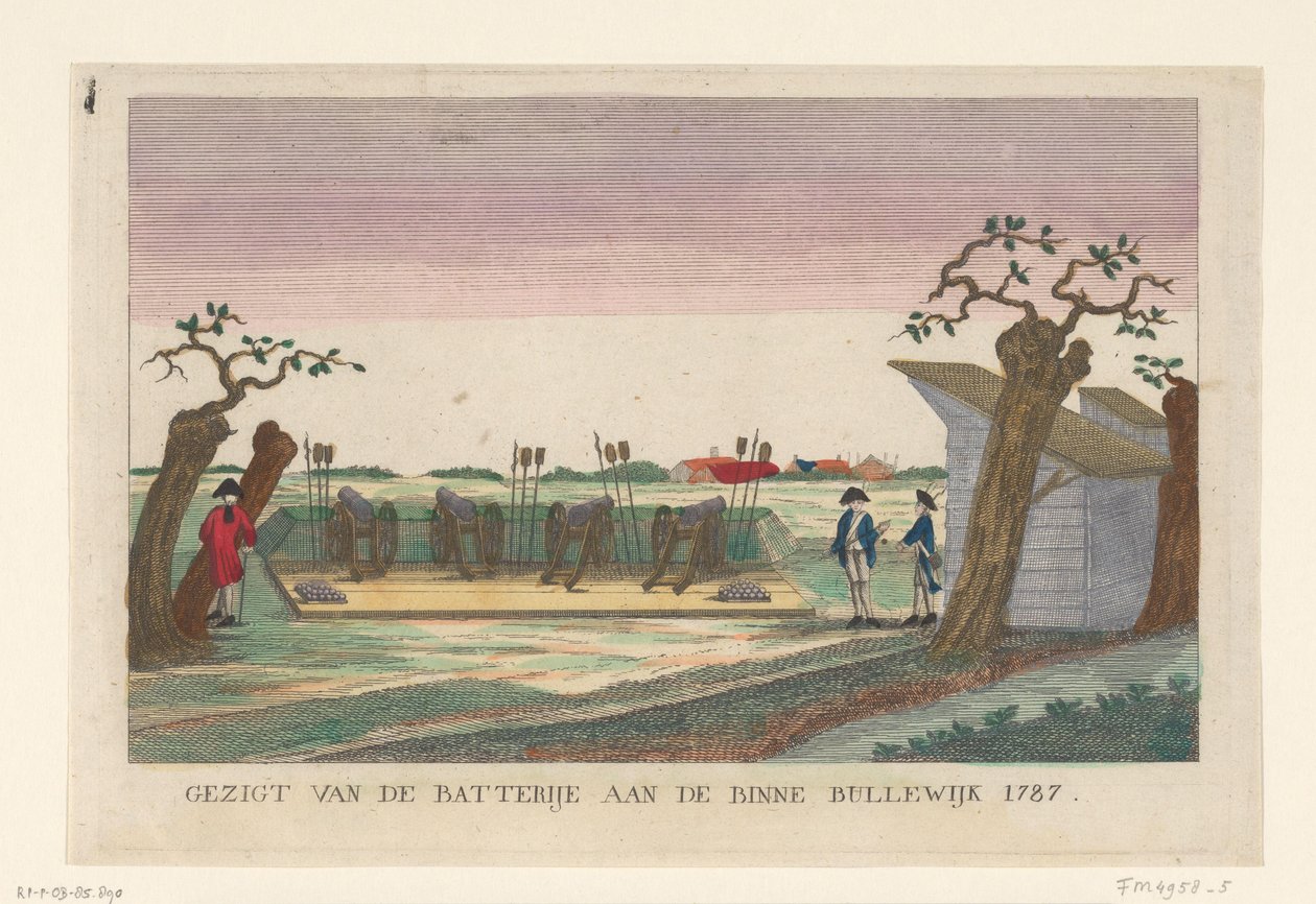 Akkumulátor a Binnen Bullewijkban, 1787 Az akkumulátor képe a Binne Bullewijk 1787-nél (cím a tárgyon) Elemek Amszterdam környékén 1787-ben (német példányok) (sorozat címe) alkotó: anonymous (attributed to)