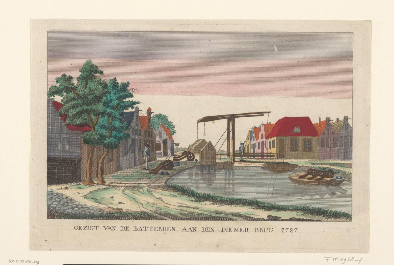Akkumulátor a Diemerbrugban, 1787 Az 1787-es Diemer-híd akkumulátorainak képe (cím a tárgyon) Elemek Amszterdam környékén 1787-ben (német példányok) (sorozat címe) alkotó: anonymous (attributed to)