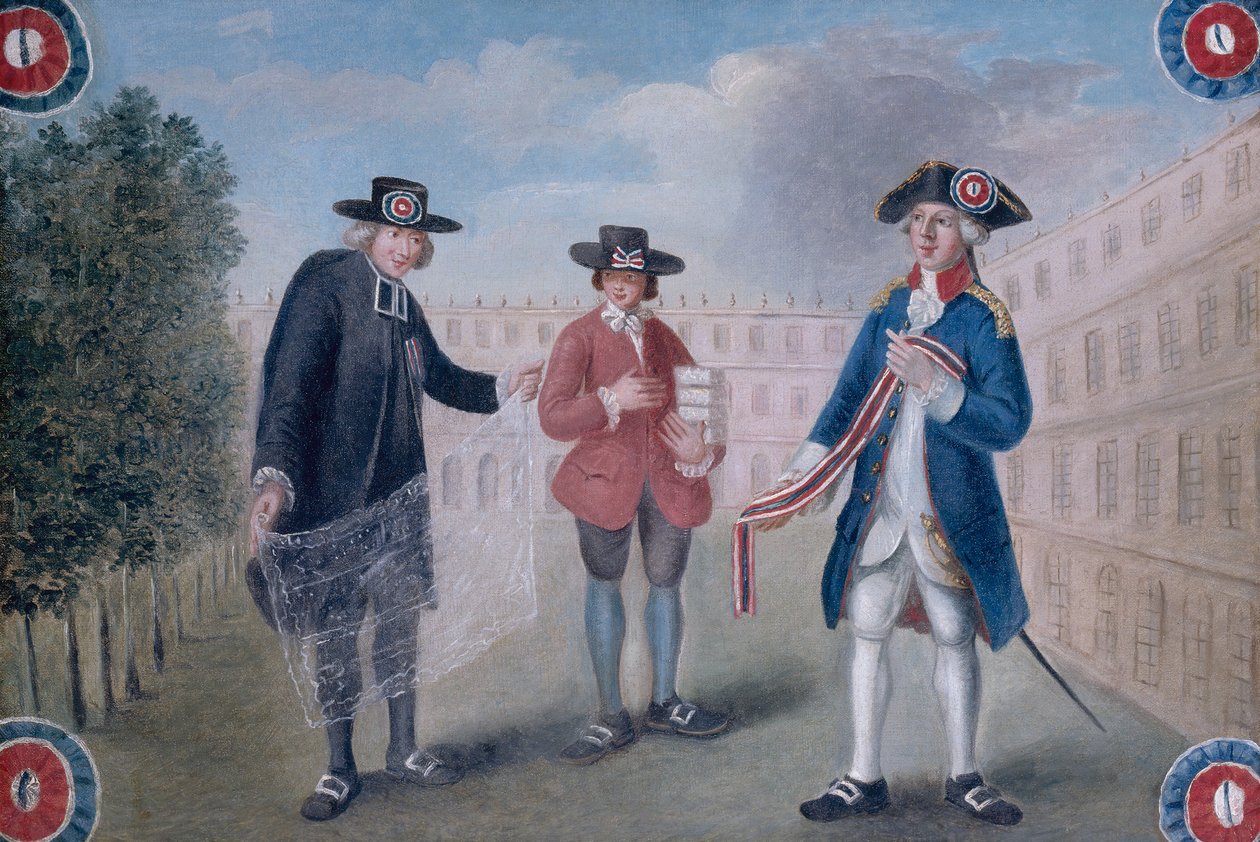 Francia: Aux trois ordres. Egy kokárdakereskedő jele a Palais-Royalban. Palais-Royal, 1. kerület, Párizs alkotó: anonymous 