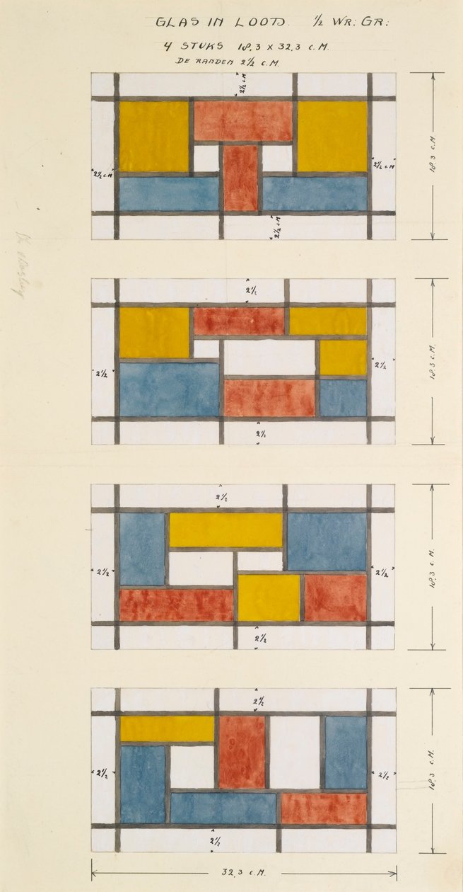 Négy ólomüveg ablak tervezése alkotó: Theo van Doesburg