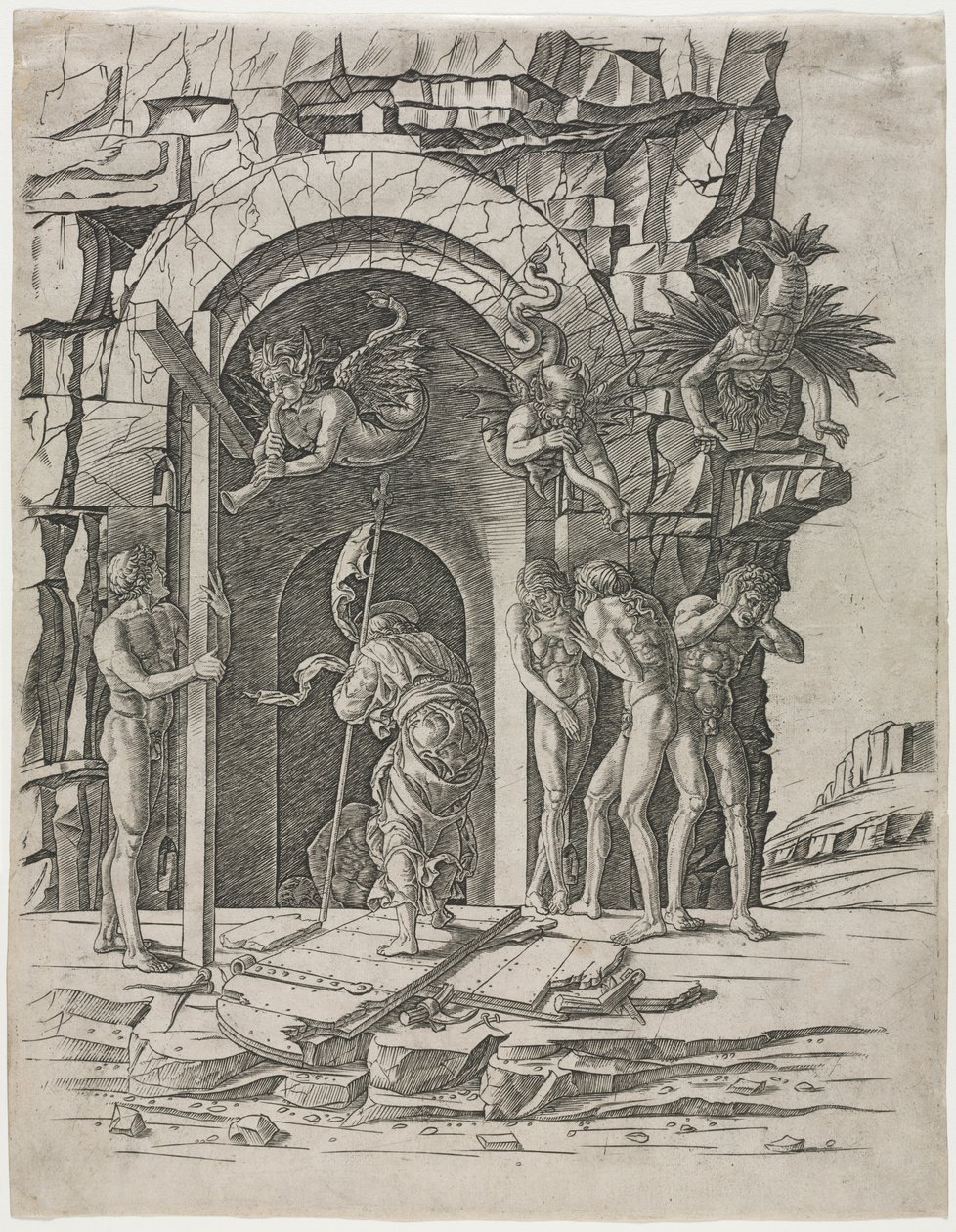 Leszállás Limbóba alkotó: attributed to Andrea Mantegna