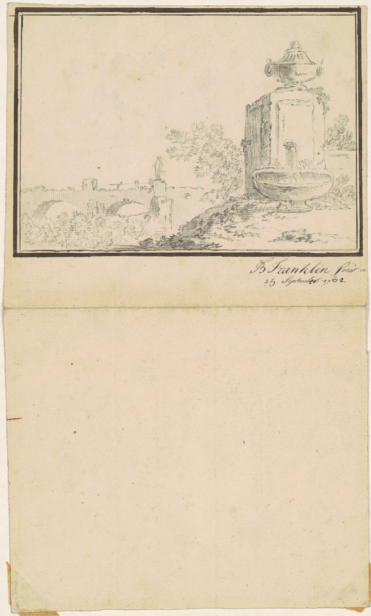 Táj egy szökőkúttal alkotó: attributed to Benjamin Franklin Bache