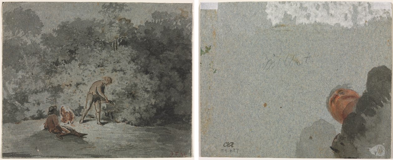 Fagot Gatherer (recto) Tanulmány egy fejről alulról nézve (verso) alkotó: attributed to Francisque Millet
