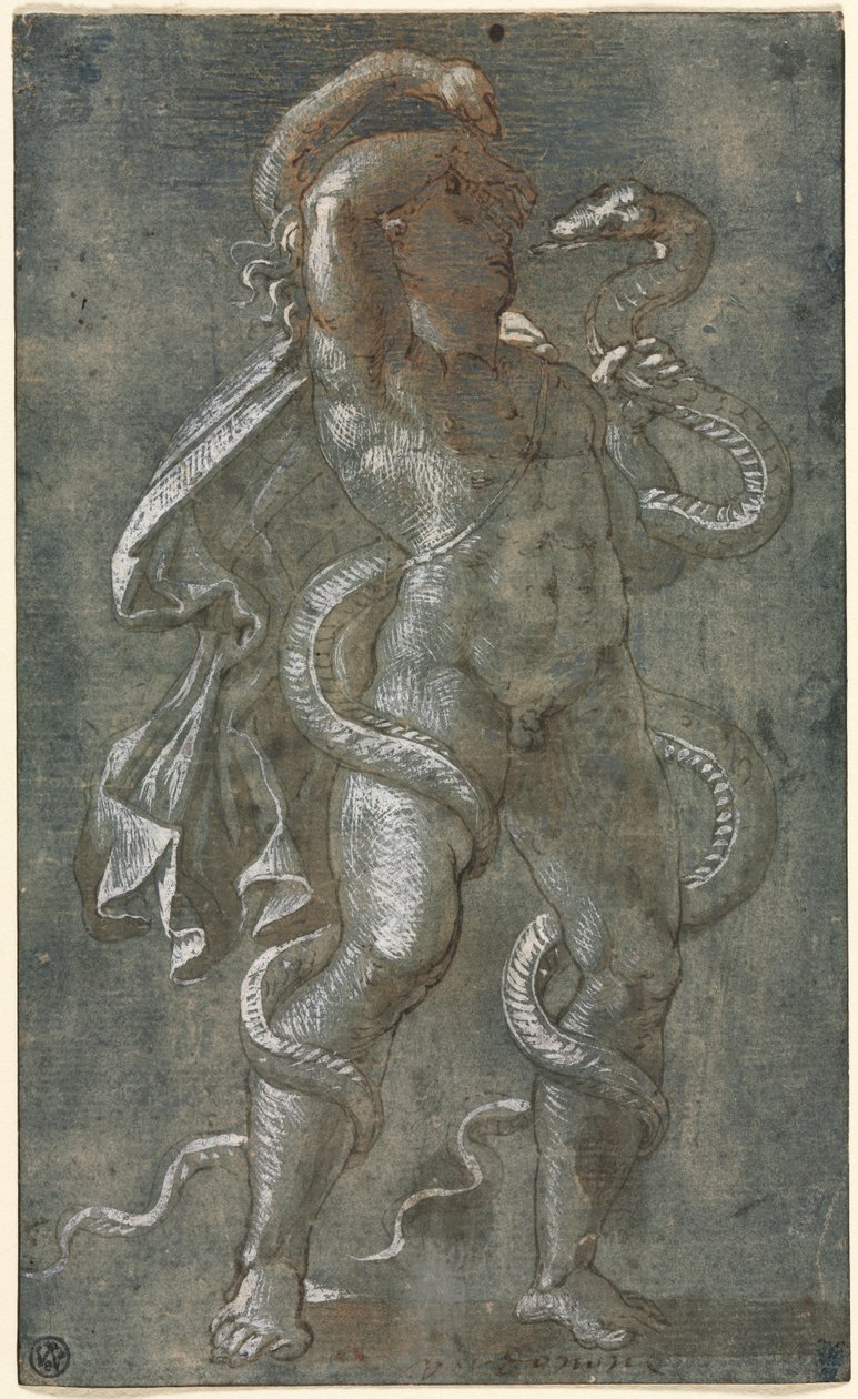 Két kígyóval összefonódott ember alkotó: attributed to Giovanni Antonio da Pordenone
