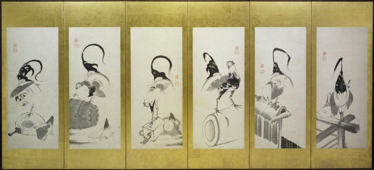 Kakasok és tyúkok alkotó: attributed to Itō Jakuchū