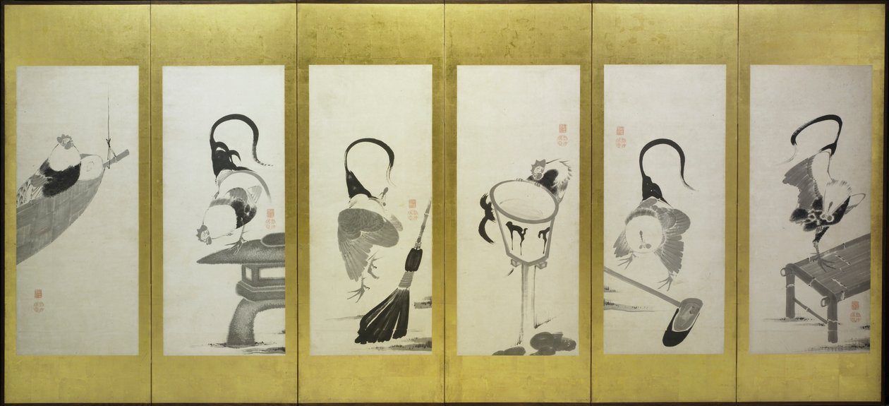 Kakasok és tyúkok alkotó: attributed to Itō Jakuchū