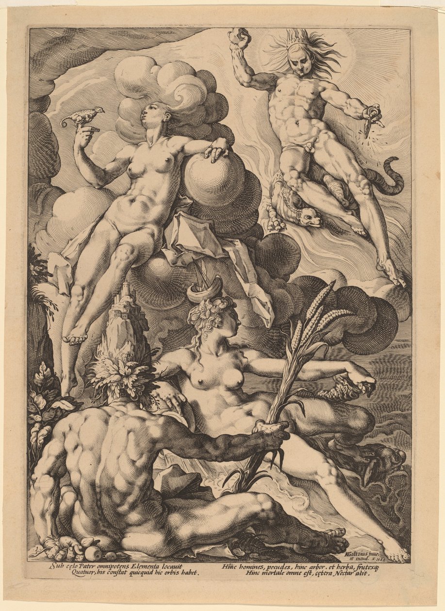 A Négy Elem alkotó: attributed to Jacob Matham, after Hendrick Goltzius