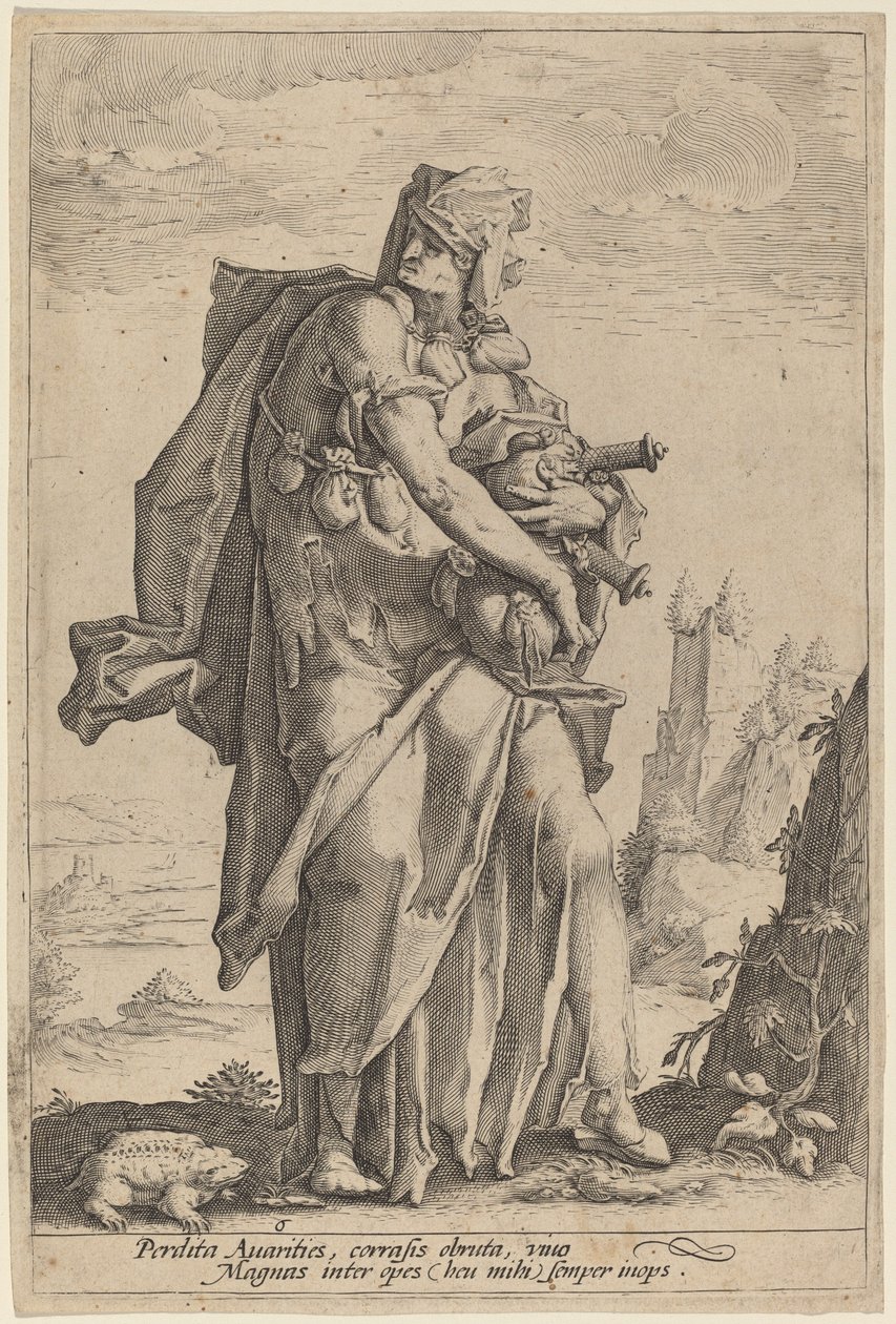 Kapzsiság alkotó: attributed to Jacob Matham, after Hendrik Goltzius