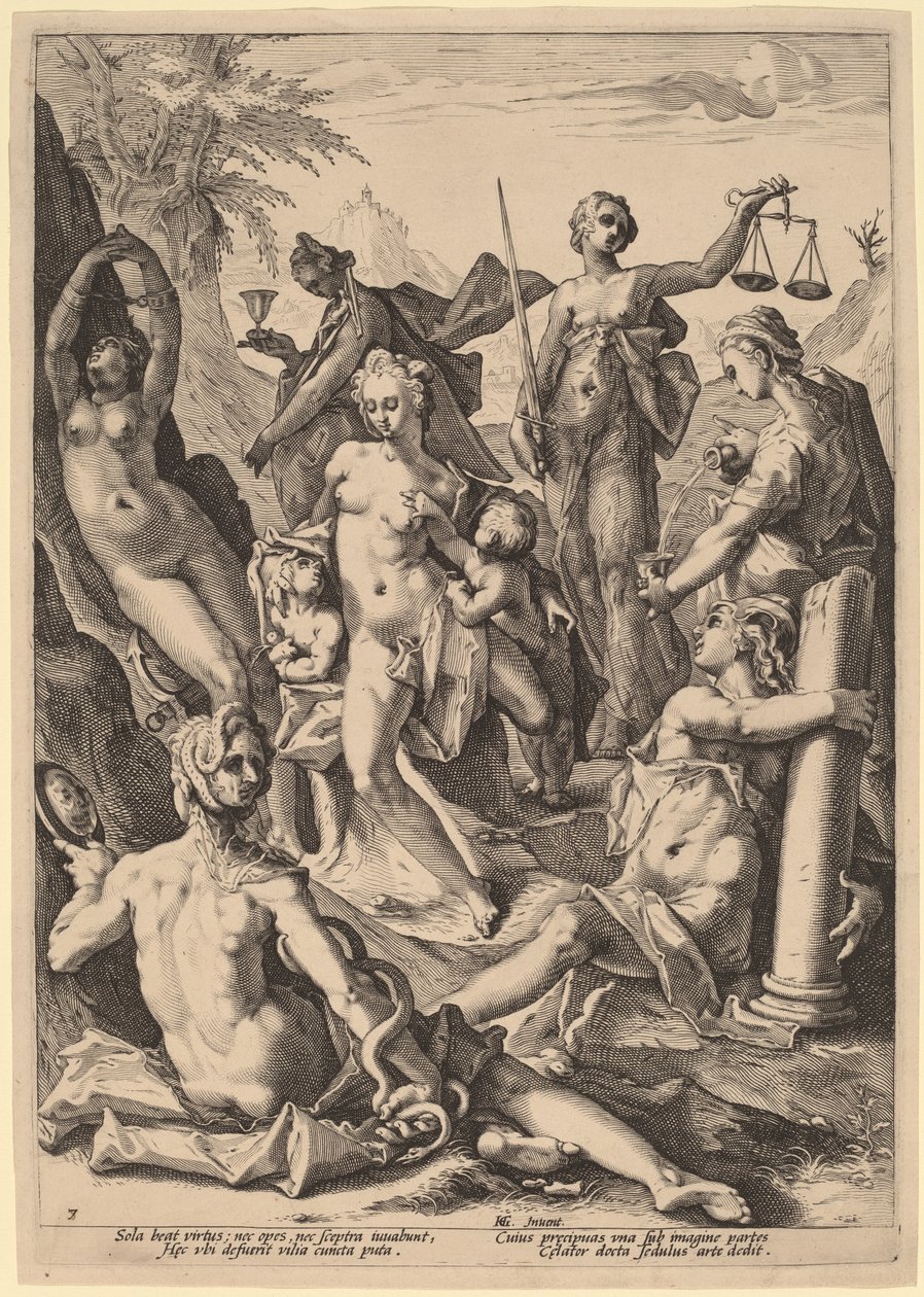 A hét erény alkotó: attributed to Jacob Matham, after Hendrik Goltzius