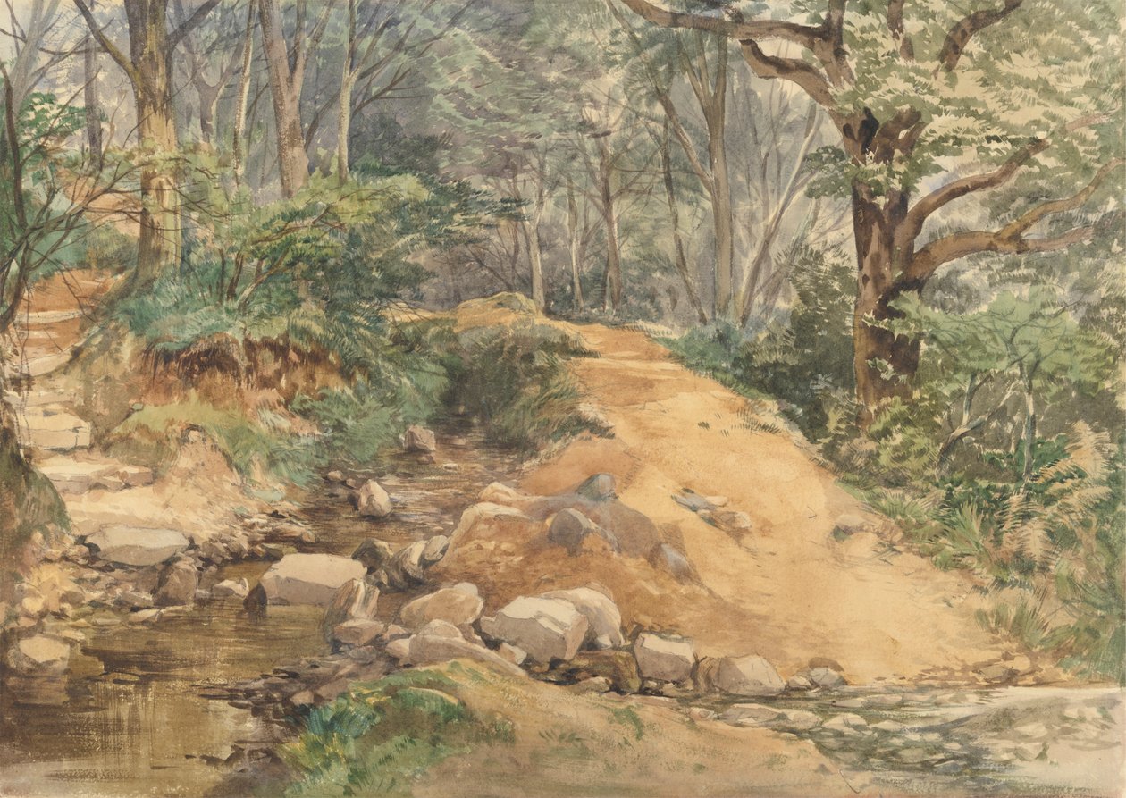 Erdei jelenet egy ösvényen keresztül a patakon alkotó: attributed to John Middleton