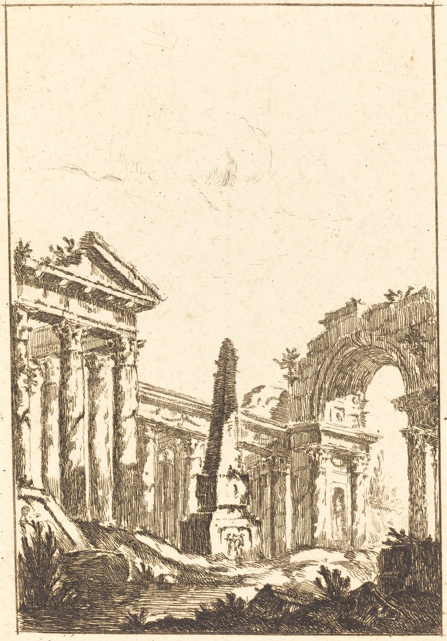 Capriccio romokkal és egy obeliszk alkotó: attributed to Jérôme Charles Bellicard