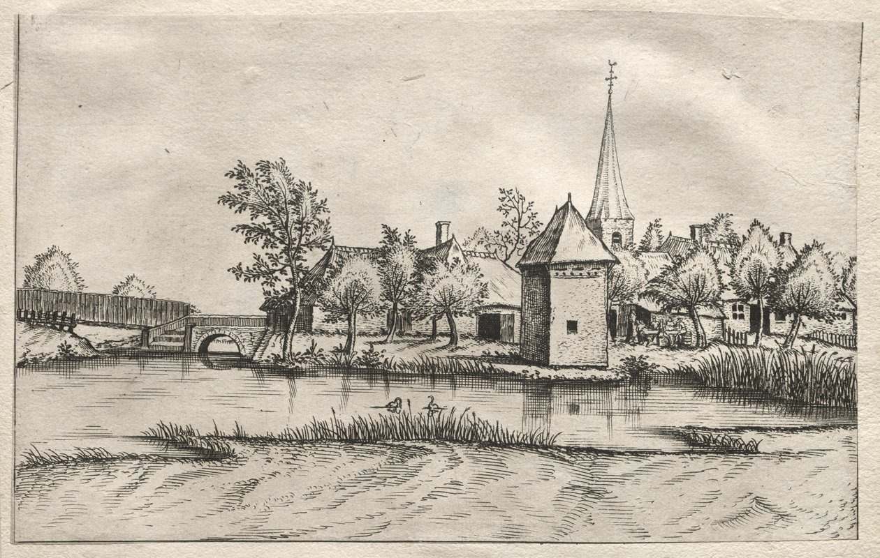 Kilátás a falvakra Brabantban és Campine-ben: árkos falu alkotó: attributed to Master of the Small Landscapes