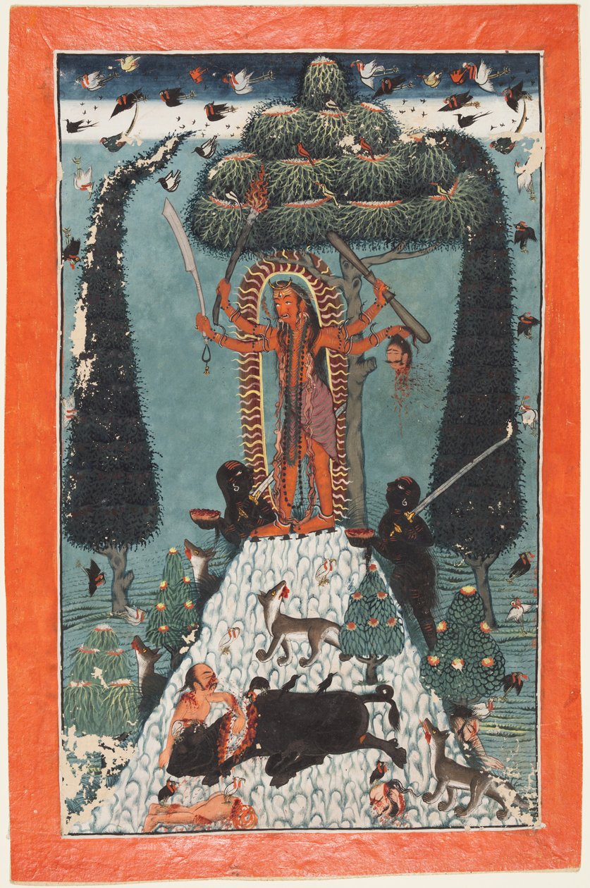 Kali istennő egy hegytetőn áll alkotó: attributed to Master of the court of Mandi