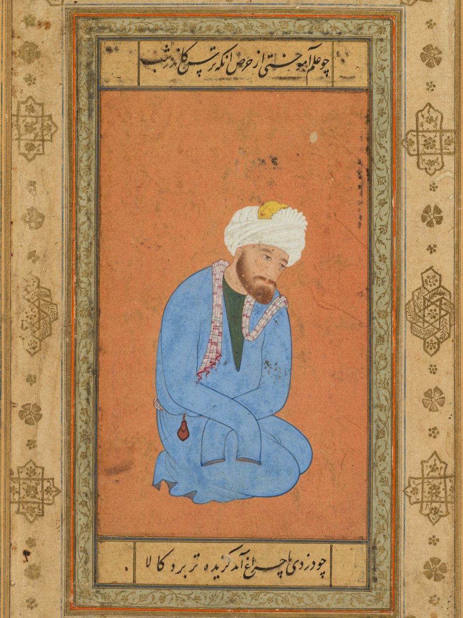Egy térdelő szent ember portréja, a Prince Salim albumból alkotó: attributed to Mir Sayyid Ali (Persian, active in India
