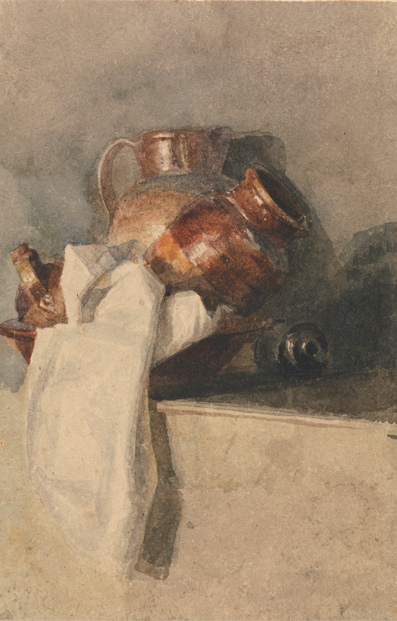 Csendélet kancsókkal a polcon alkotó: attributed to Peter DeWint