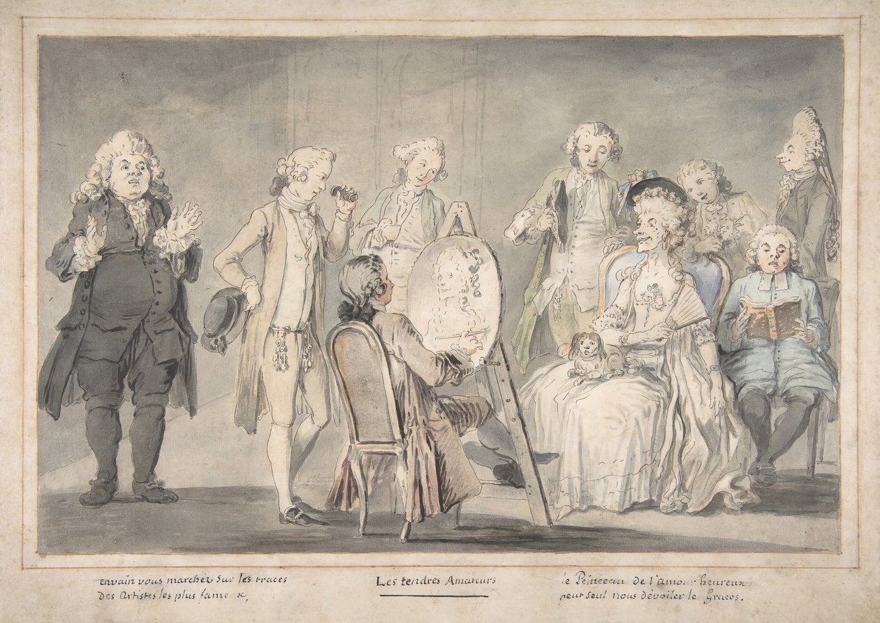 Szatirikus rajz: Idős hölgy portréját festő művész, 1729-1804. alkotó: attributed to Pietro Antonio Novelli.