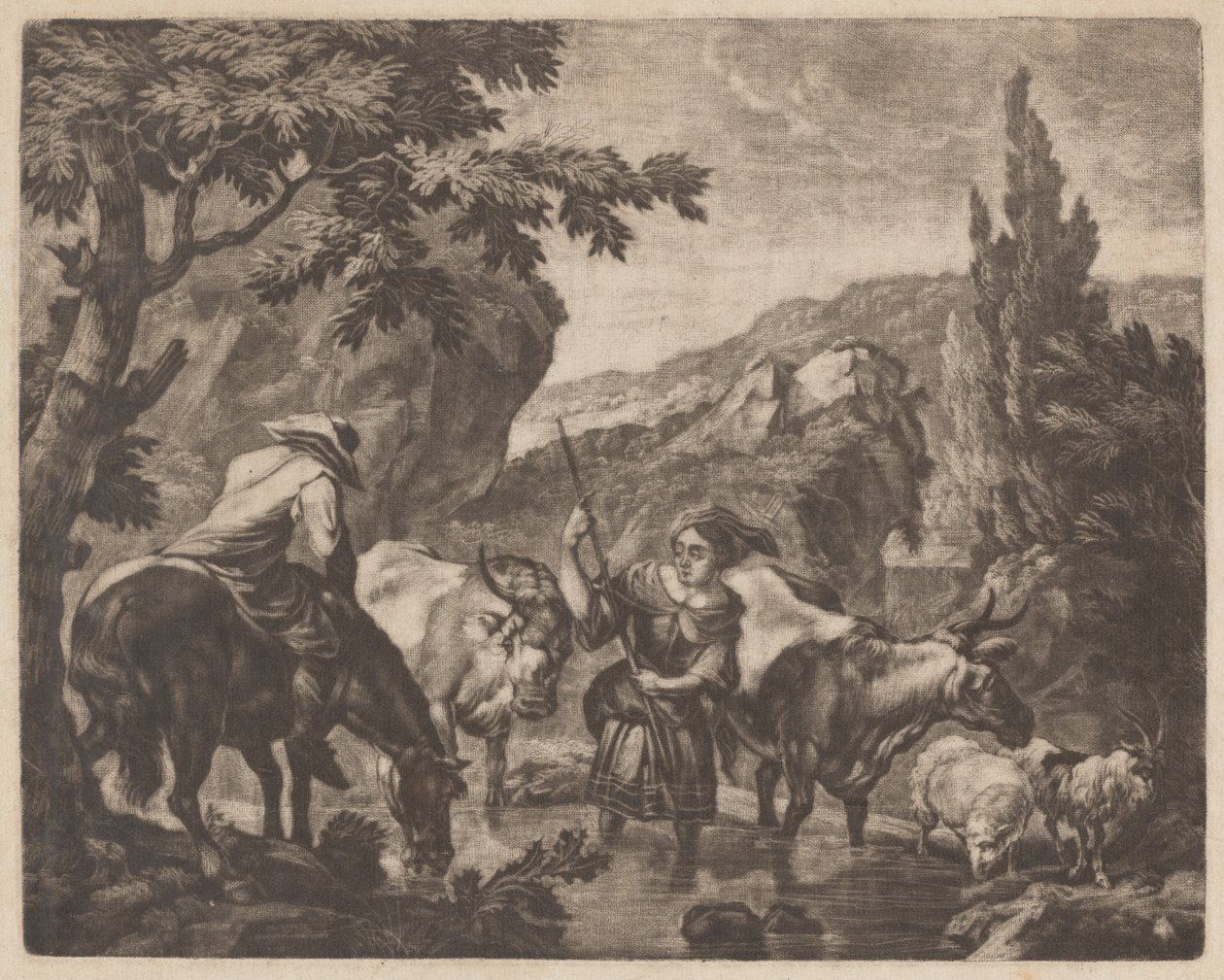 Szarvasmarha patakot forog alkotó: attributed to Robert Robinson,after Nicolaes Pietersz Berchem
