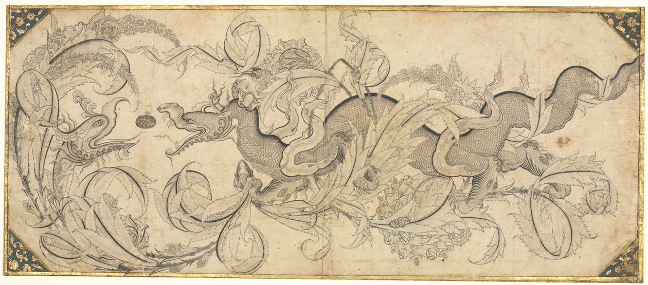 Sárkány a lombozatban oroszlán és főnix fejekkel alkotó: attributed to Sahkulu