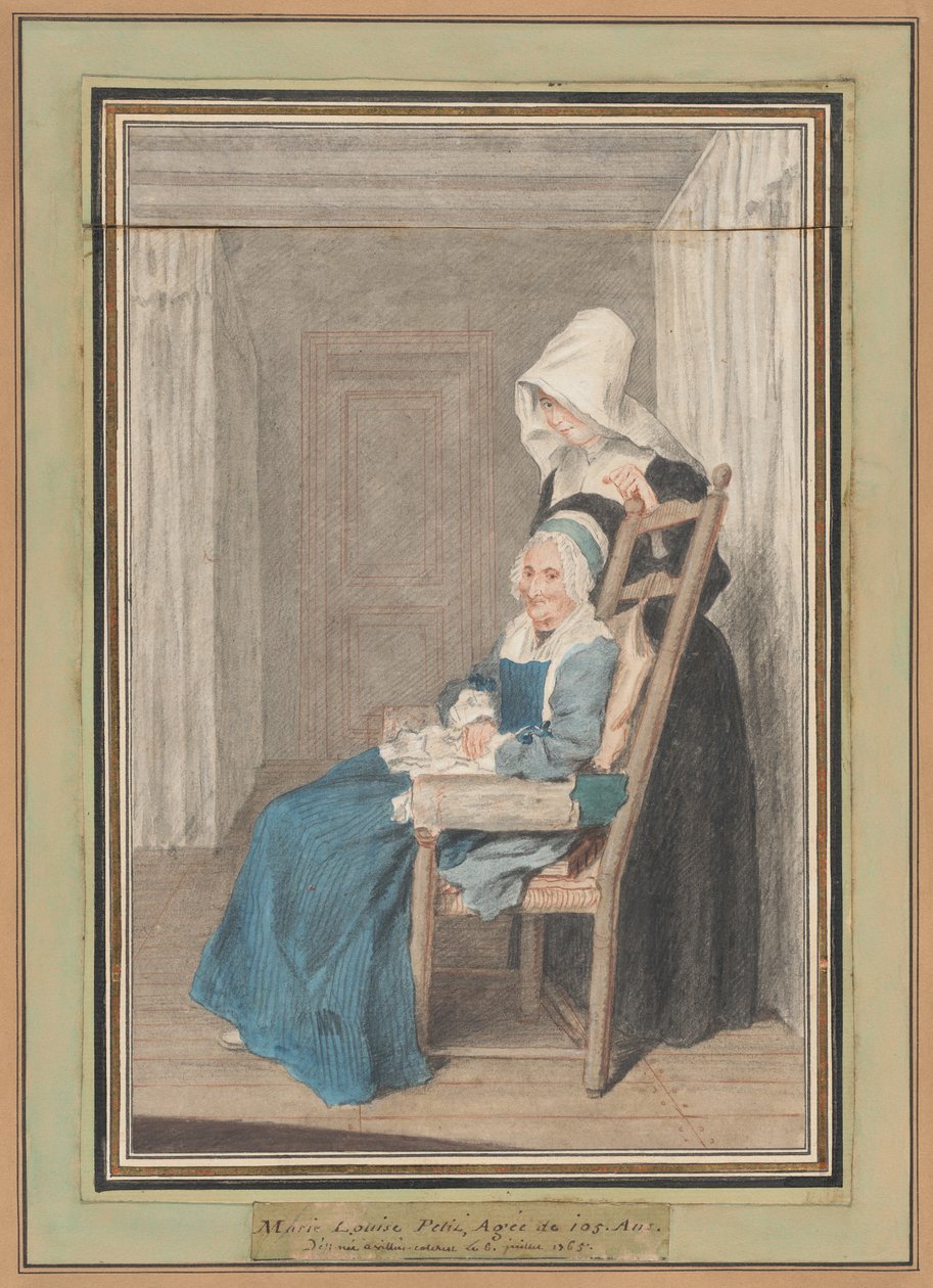 Marie Louise Petit 105 évesen, fiatal ápolónőjével alkotó: called Carmontelle Louis de Carrogis