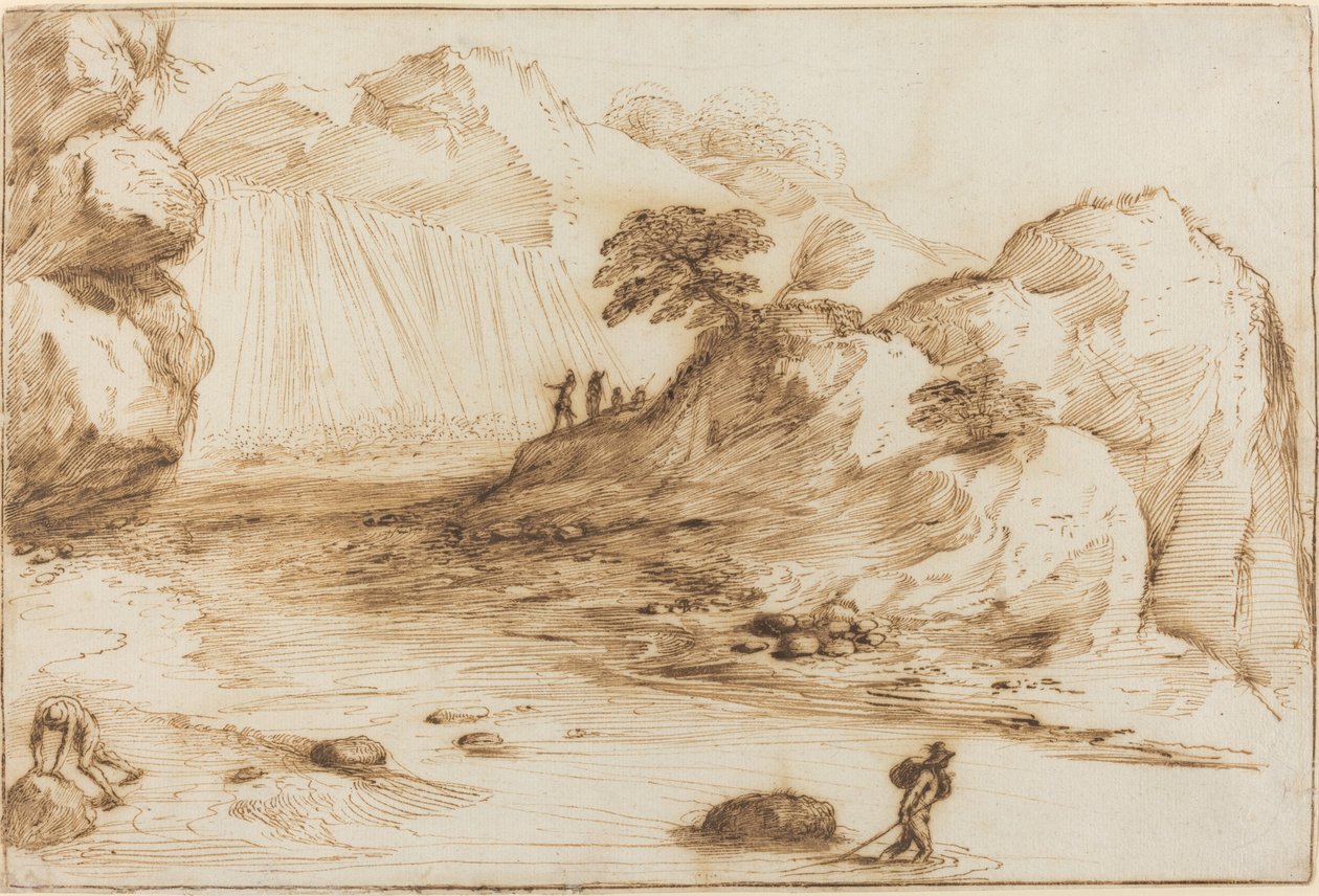 Táj vízeséssel alkotó: called Guercino Giovanni Francesco Barbieri