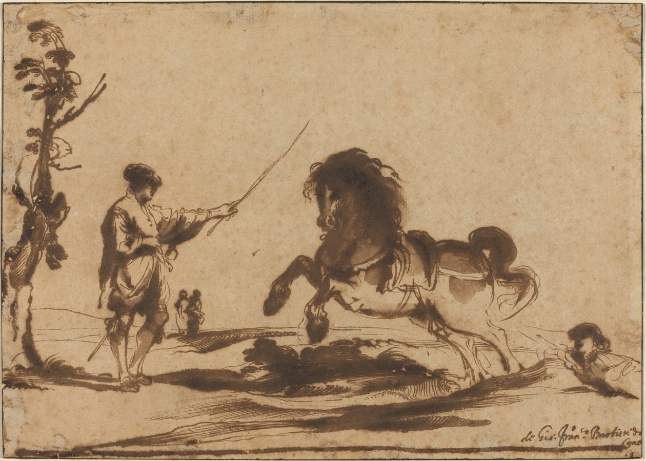 Táj a ló megszelídítésével alkotó: called Guercino Giovanni Francesco Barbieri
