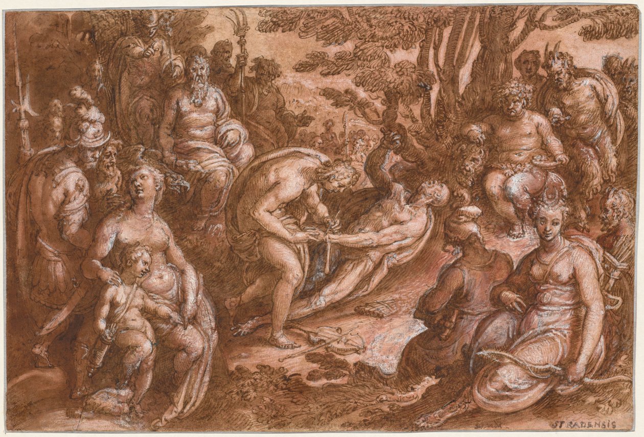 Marsyas lenyúzása, c. 1570-1605. alkotó: called Johannes Stradanus Jan van der