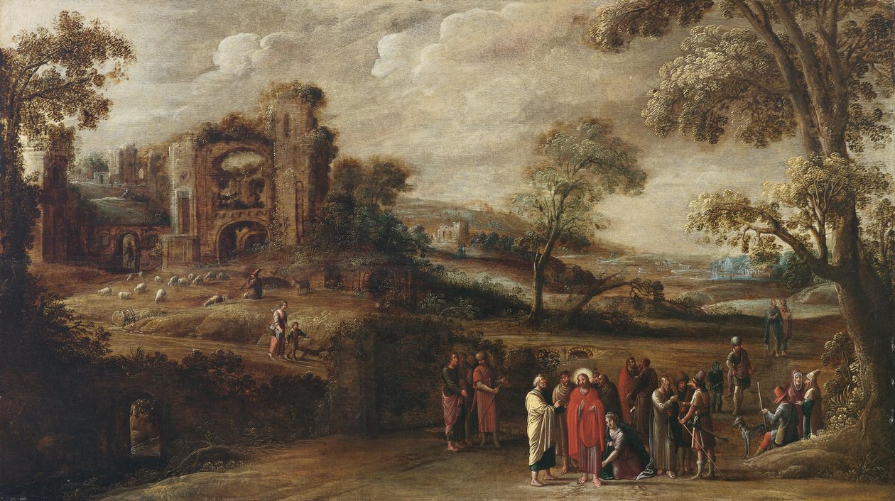 Krisztus meggyógyítja a véres asszonyt alkotó: circle of Simon Jordaens