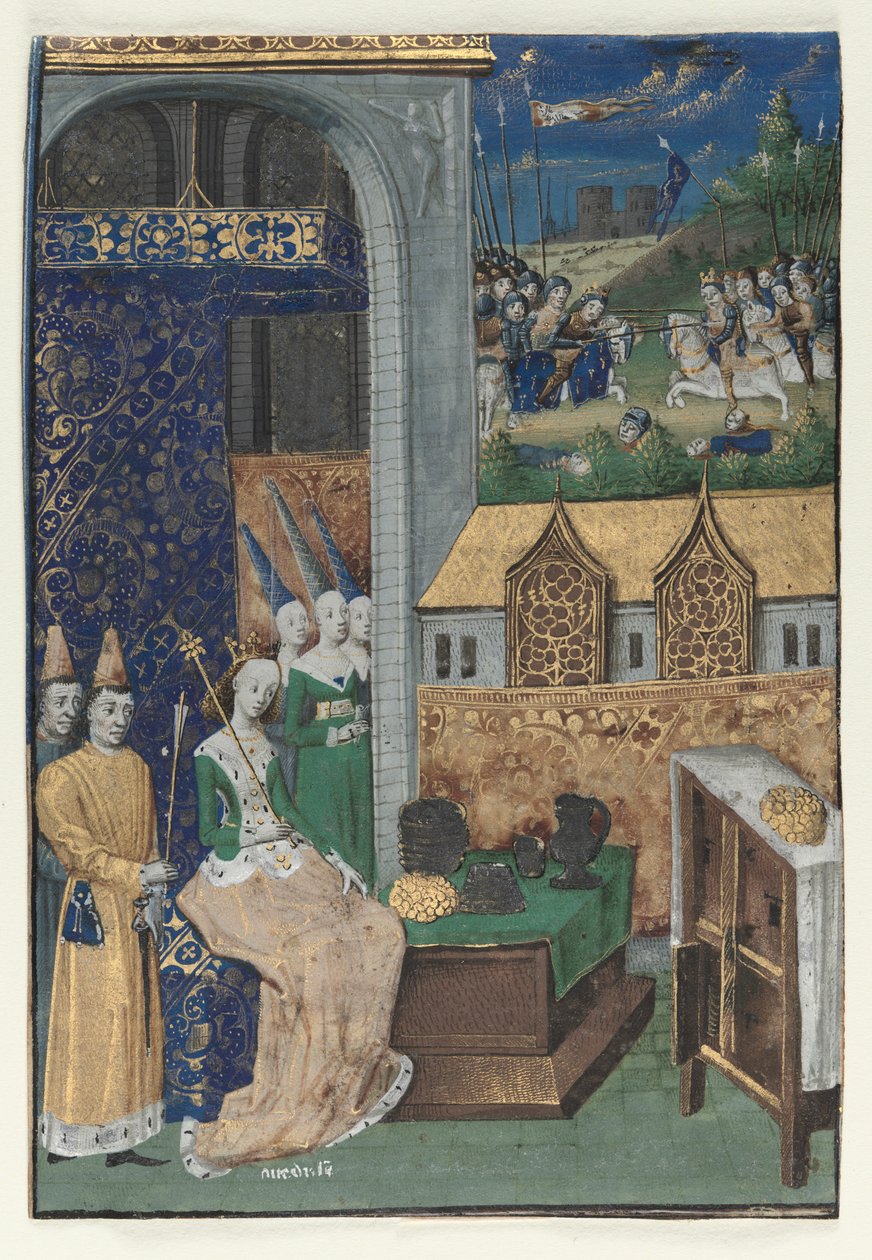 Egyetlen miniatűr Boccaccio Des Cleres et nobles femmes: Medúza királynő és udvara című művéből kivágva alkotó: circle of Maître François