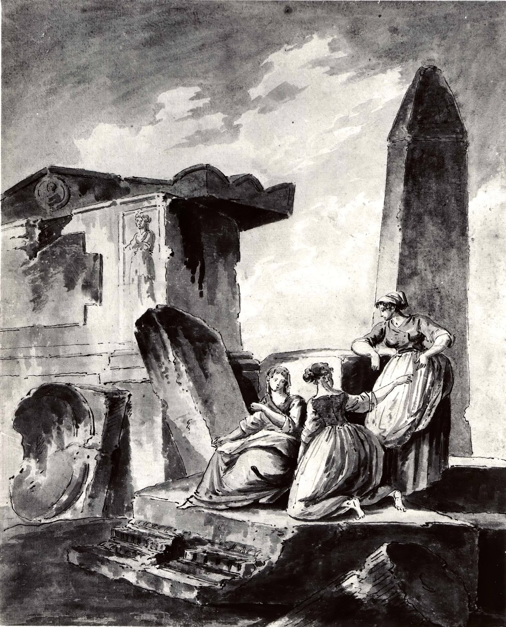 Három fiatal lány a romoknál, kb. 1790. alkotó: copy after Hubert Robert.
