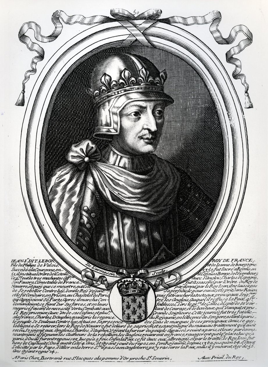 II. Jó János (1319-64) francia király, a „Les Augustes Representations de tous les Rois de France Pharamondtól XIV. Lajosig”, Párizs, 1679 alkotó: Nicolas II de Larmessin