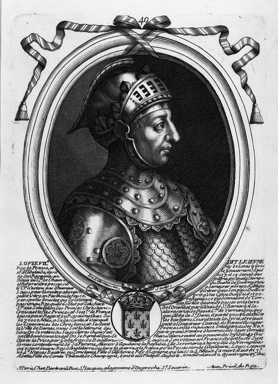 VII. Lajos, az ifjú (1120-80 körül) francia király, a „Les Augustes Representations de tous les Rois de France Pharamondtól XIV. Lajosig”, Párizs, 1679 alkotó: Nicolas II de Larmessin