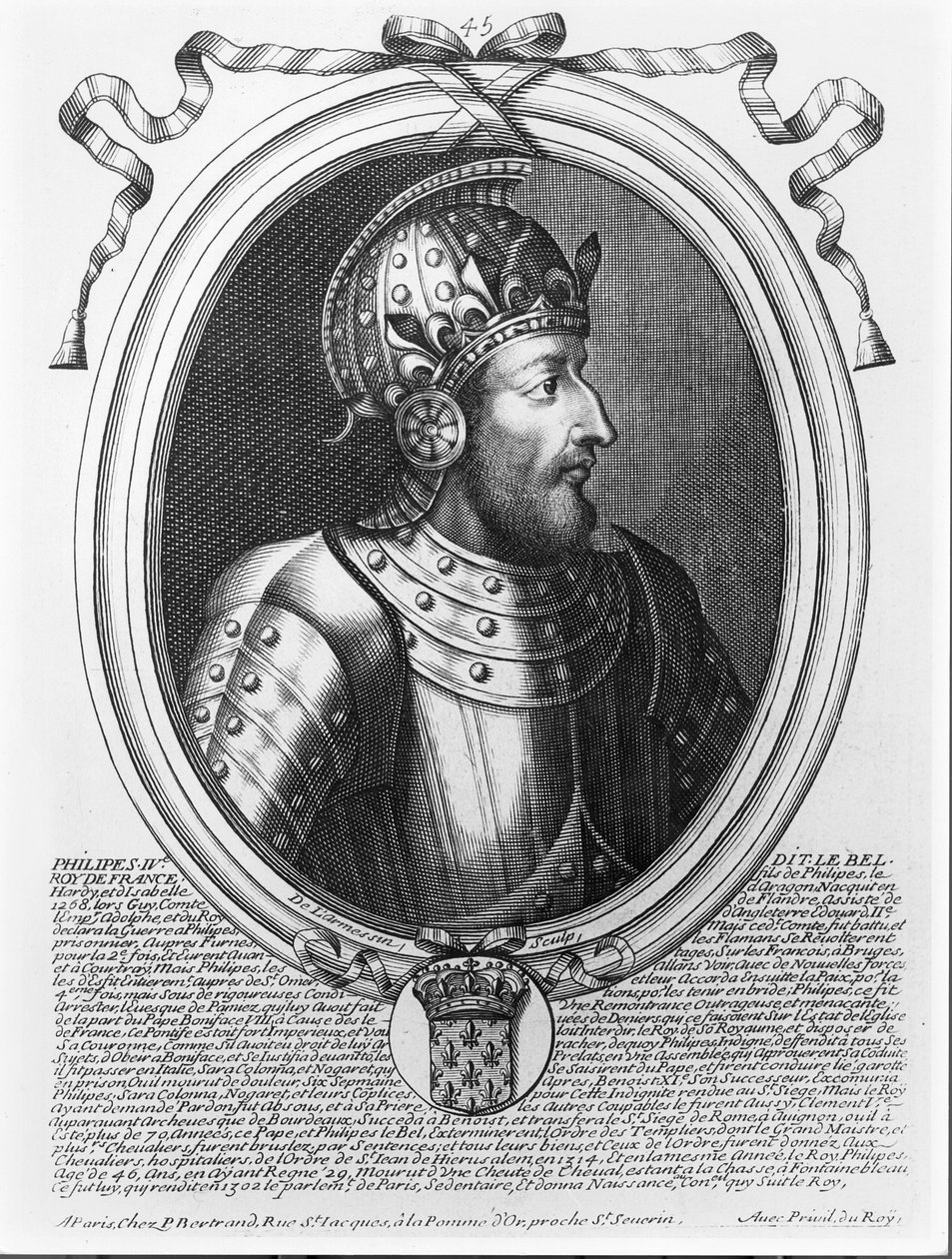 IV. Szép Fülöp (1268-1314) Franciaország királya, a Les Augustes Representations de tous les Rois de France Pharamondtól XIV. Lajosig, Párizs, 1679 alkotó: Nicolas II de Larmessin
